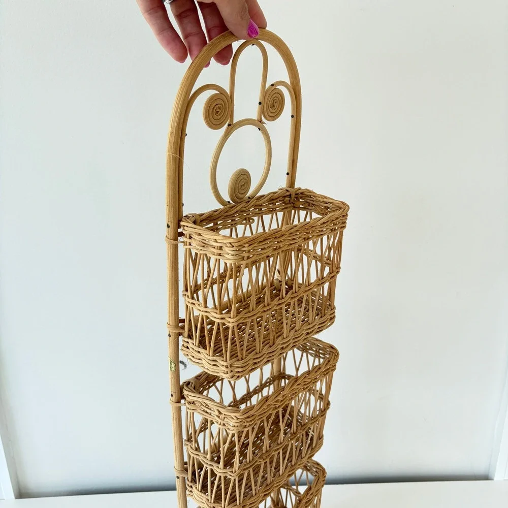 Vintage Rattan Wall Hanging 3 Tier Woven Wicker Basket Organizer Boho Decor 24in